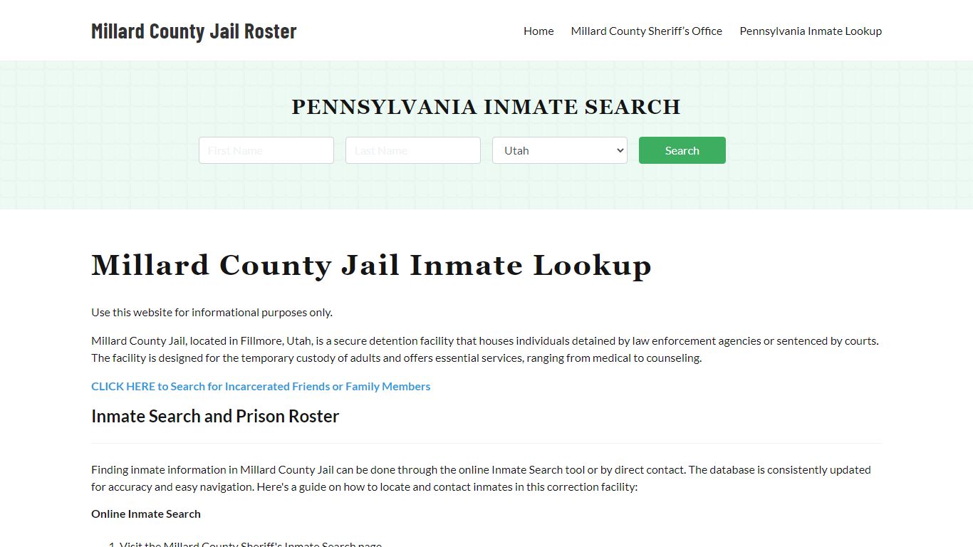 Millard County Jail Roster Lookup, UT, Inmate Search