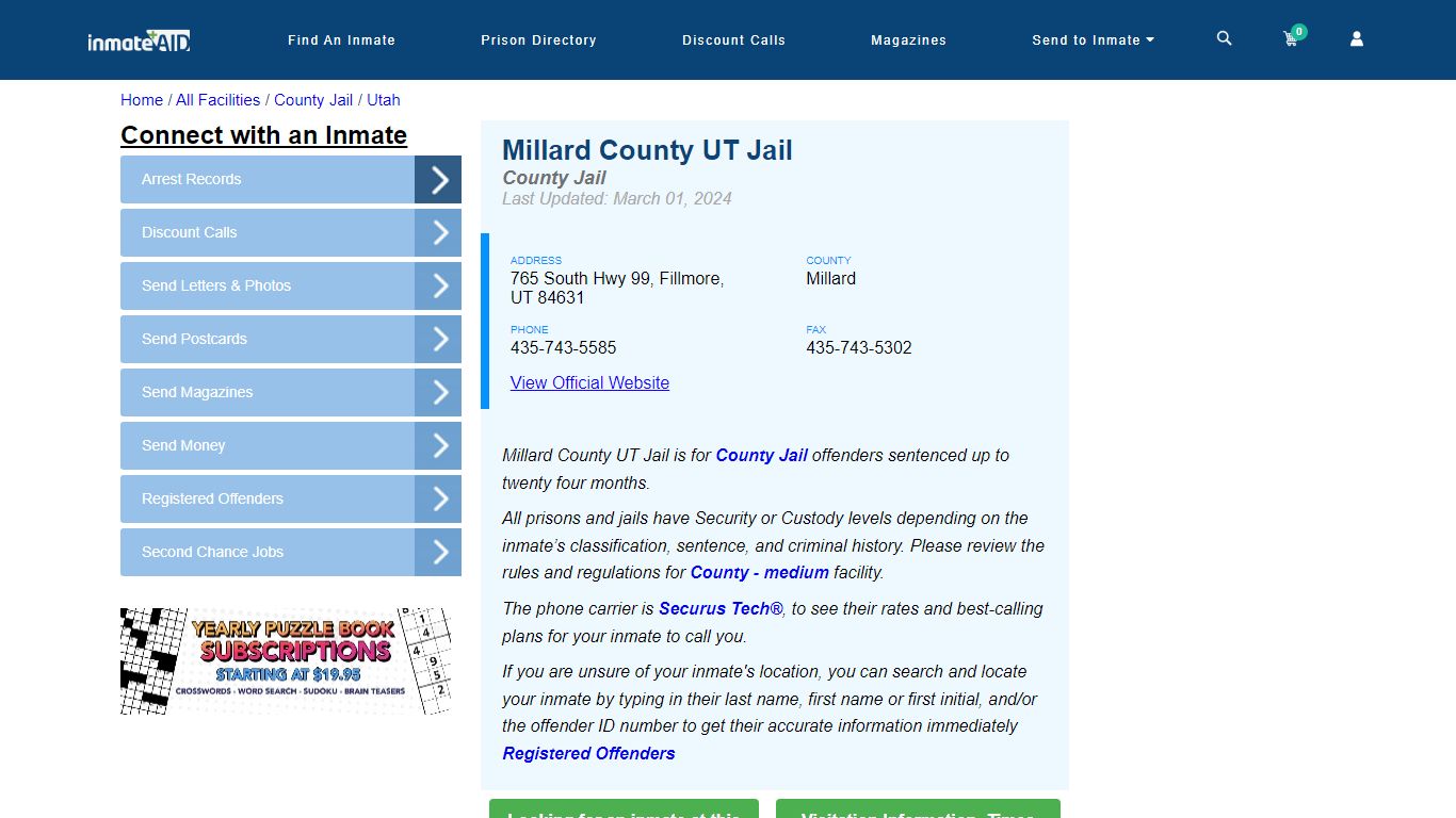 Millard County UT Jail - Inmate Locator